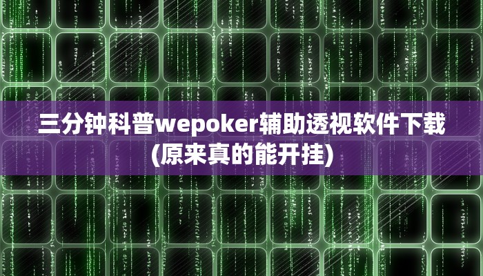 三分钟科普wepoker辅助透视软件下载(原来真的能开挂)