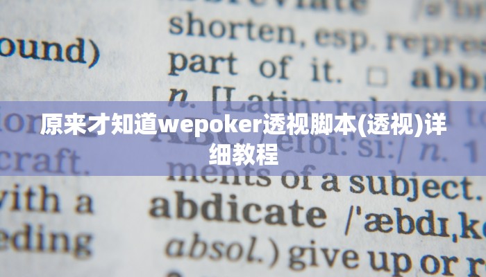 原来才知道wepoker透视脚本(透视)详细教程
