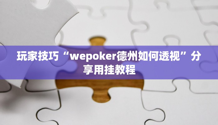 玩家技巧“wepoker德州如何透视”分享用挂教程