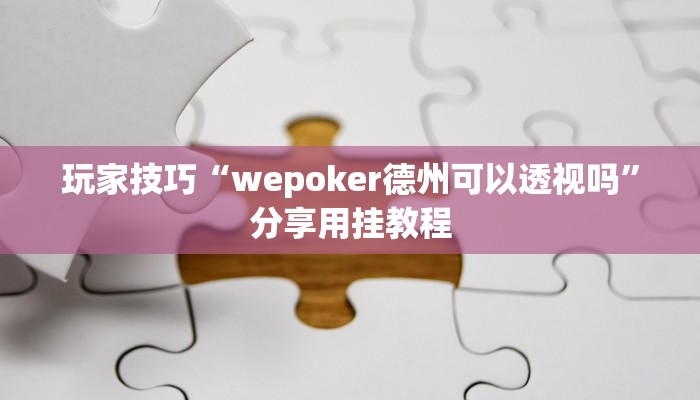 玩家技巧“wepoker德州可以透视吗”分享用挂教程